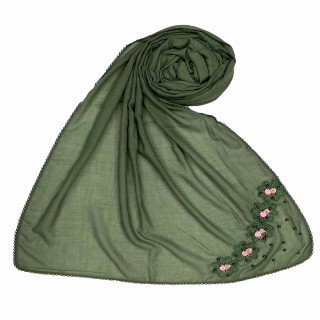 Designer cotton one sided hijab- Green